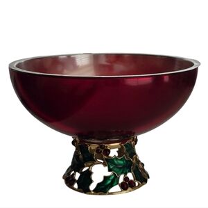 TELEFLORA Ruby Red Holiday Compote Bowl – Enesco Holly & Berry Pedestal Base